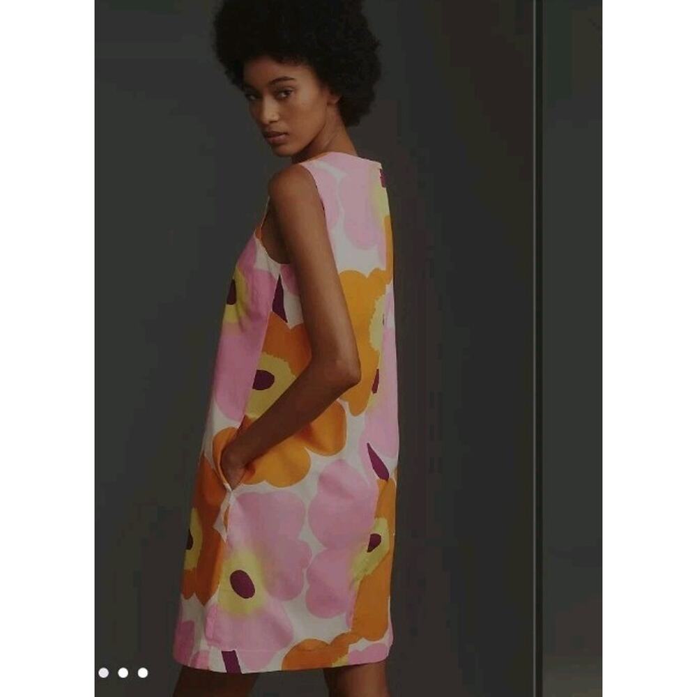 retro Marimekko x Anthropologie Kestit Unikko cotton poplin dress sz 10 Festival - Picture 9 of 10